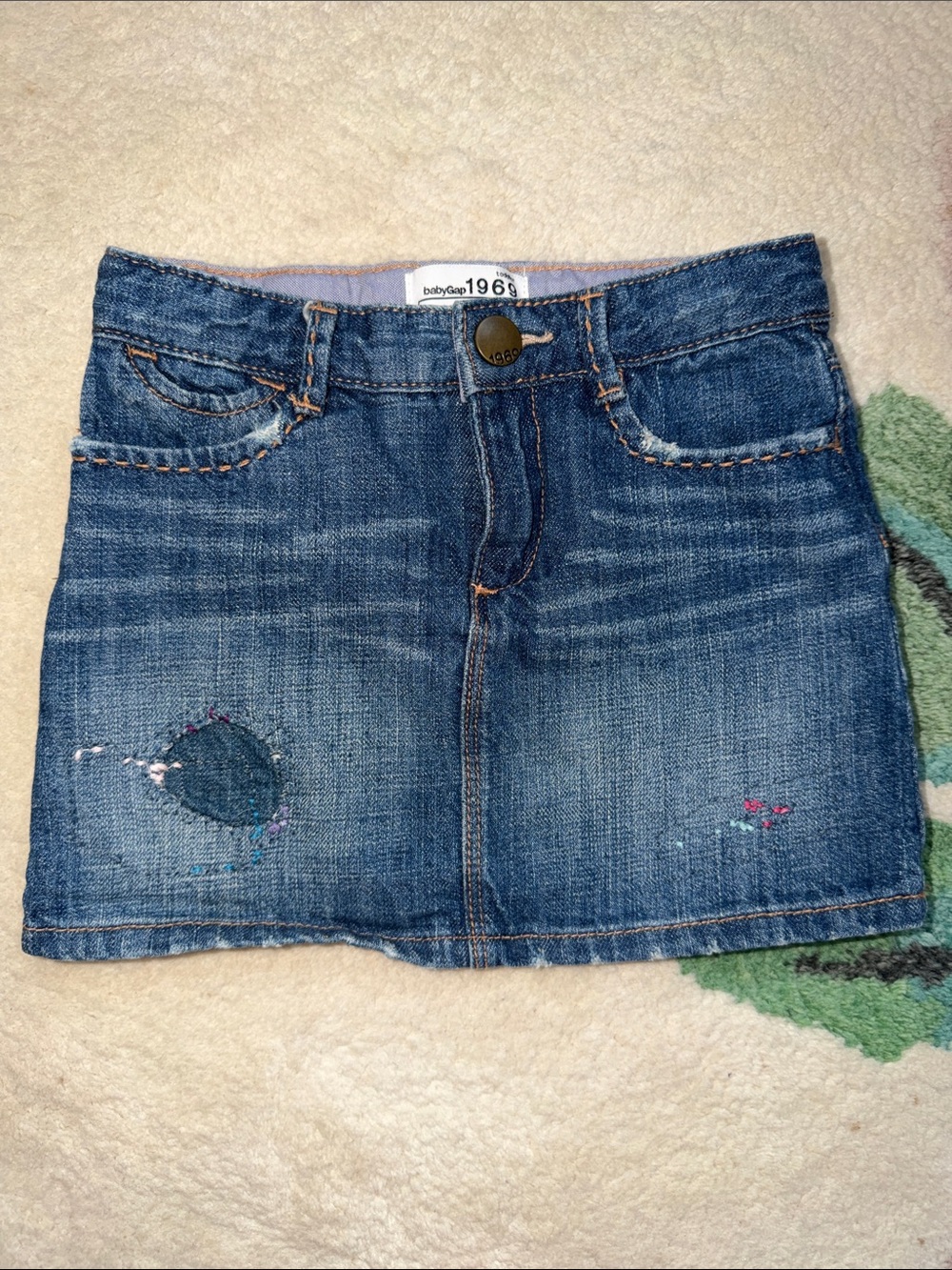GAP Blue Denim Girls' A-Line Skirt with Embroidered Patch